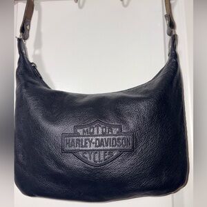 Harley-Davidson Black Leather Shoulder Hobo Bag Logo